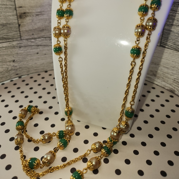 #2014, Miriam Haskell, JADE AND PEARLS ART DECO EARLY NECKLACE, - Picture 3 of 8